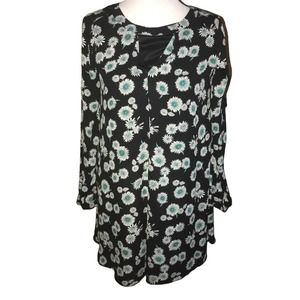 EXPRESS BLACK GREEN WHITE FLORAL DESIGN TOP SMALL